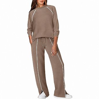 Womens 2 pc Mock Neck Lounge Track Suits Airport Travel Fall Fashion Outfits