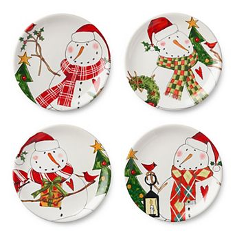 Certified International Snowman Delight 4 pc Dessert Plate Set