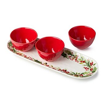 Certified International Holly And Vines 4 pc Tray & Bowls Set