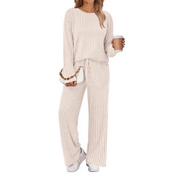 Womens 2 pc Soft Stretch Lounge Set Casual Long Sleeve Loungewear With Pockets