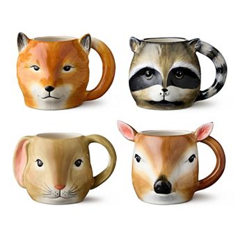 Certified International Winter Cabin 4-Pack 3-D Animal Mug Set