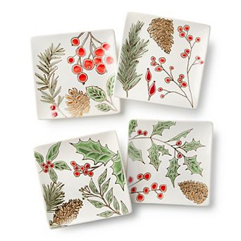 Certified International Festive Blooms 4 pc Canape Plate Set