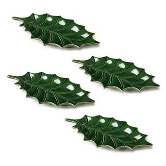 Certified International Festive Blooms 4 pc 3-D Holly Plate Set
