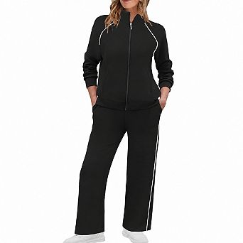 Womens 2 pc Full Zip Up Lounge Set Soft Stretch Long Sleeve Two Piece Outfits