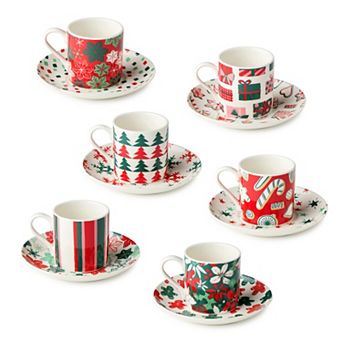 Certified International Holiday Spruce 6 pc Espresso Cups & Saucers Set