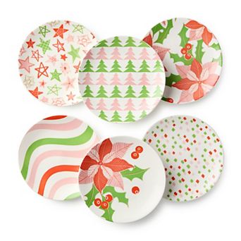 Certified International Scarlet Ribbon 6 pc Canape Plate Set