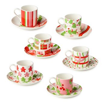 Certified International Scarlet Ribbon 6 pc Espresso Cups & Saucers Set