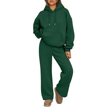 Womens 2 pc Oversized Lounge Set Soft Fleece Drop Shoulder Wide Leg Pants