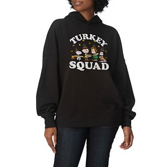 Women's Peanuts Turkey Squad Oversized Fleece Hoodie Sweatshirt