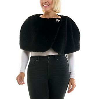 Plus Size Nina Leonard Wrap Over Faux Fur Caplet Sweater