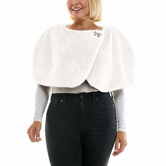 Plus Size Nina Leonard Wrap Over Faux Fur Caplet Sweater