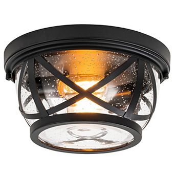 Bronze Flush Mount Ceiling Light Industrial Farmhouse Seeded Glass Hallway Kitchen Entryway