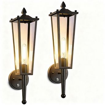 Outdoor Wall Light Dusk to Dawn Sensor Waterproof Metal Clear Glass Porch Sconce E12 Hardwired