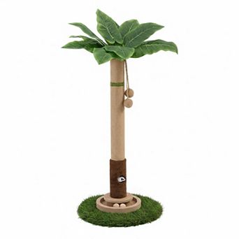 35 in Tall Cat Scratcher Tree Tower Mouse Hole Interactive Wooden Balls Sisal Posts for Indoor
