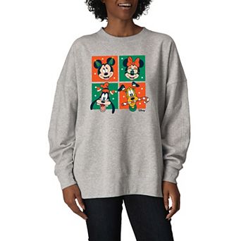 Women's Disney Christmas Grid Oversized Fleece Crew Sweatshirt