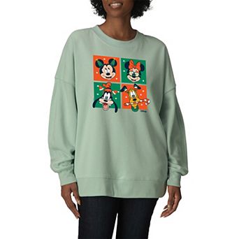 Women's Disney Christmas Grid Oversized Fleece Crew Sweatshirt