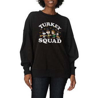 Women's Peanuts Turkey Squad Oversized Fleece Crew Sweatshirt