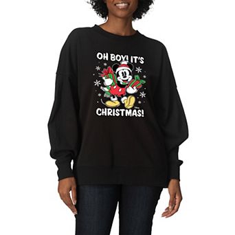 Women's Disney's Mickey Oh Boy Its Christmas Oversized Fleece Crew Sweatshirt