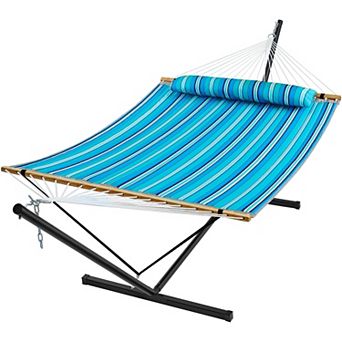 Hammock With Stand 2 Person Quilted Outdoor Pillow Spreader Portable Bag Heavy Duty Patio