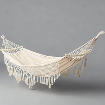 Hammock Hanging Swing Double Max 500lbs Frame Indoor Outdoor Patio Yard Garden Beige