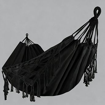 Double Hammock Heavy Duty 550lb Canvas Tassels Fishtail Knitting