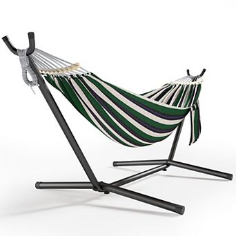 600lbs Hammock With Stand 2 Person Side Storage Carry Bag Wooden Bar