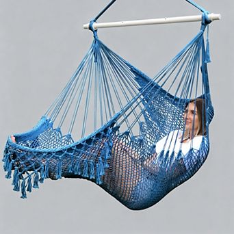 Hammock Chair Cotton Rope Woven Collapsible Metal Spreader Bar Indoor Outdoor