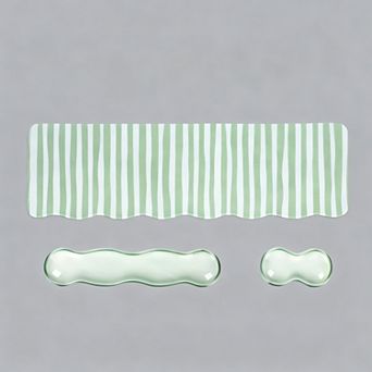 Striped Desk Mat Set Scalloped Gel Wrist Rest 3 in