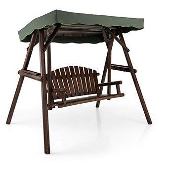 Costway 2 Person Wooden Garden Swing Bench Chair w/ Adjustable Canopy for Garden Porch