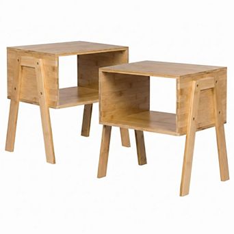 Costway Set of 2 Nightstand Stackable Sofa Table Bedside Table with Storage Shelf