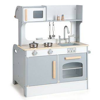 Costway 2 in 1 Kids Play Kitchen& Restaurant Double Sided Wooden Kitchen Playset Toddler