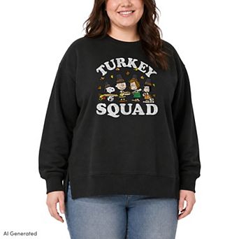 Plus Size Peanuts Turkey Squad Oversized Fleece Crew Sweatshirt