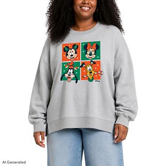 Plus Size Disney's Christmas Grid Oversized Fleece Crew Sweatshirt