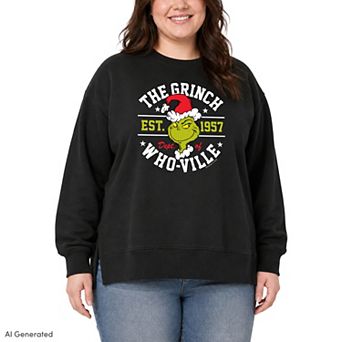 Plus Size Dr. Seuss The Grinch Dept Of Whoville Oversized Fleece Crew Sweatshirt