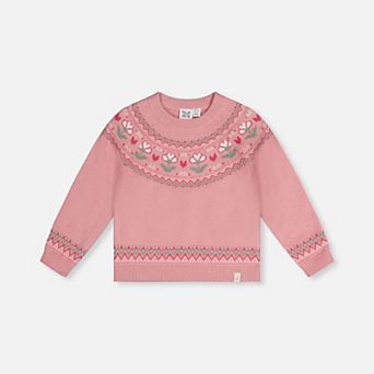 Big Kids Girl Sweater with Flower Jacquard
