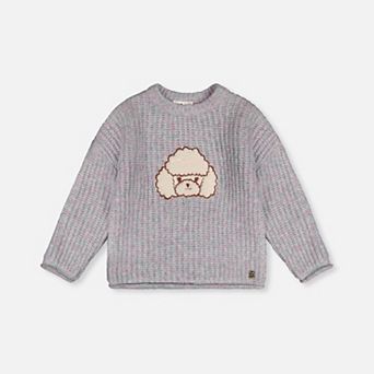 Big Kids Girl Textured Poodle Appliqué Knit Sweater