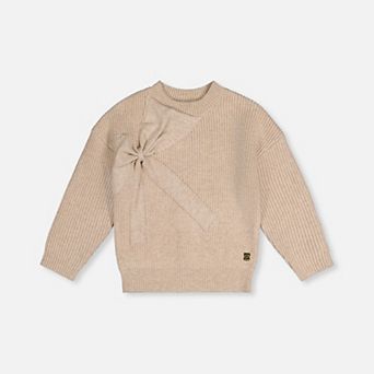 Little Kids Girl Ribbed Knit Sweater with Dimensional Bow