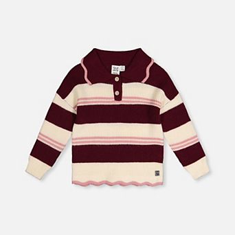 Big Kids Girl Striped Scalloped Collar Sweater