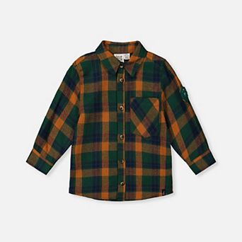 Little Kids Boy Collared Button Front Plaid Shirt