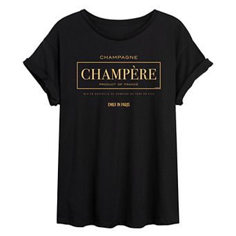 Juniors' Emily in Paris Champère Champagne Label Oversized Tee