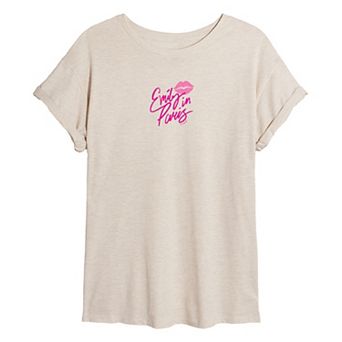 Juniors' Emily in Paris Lipstick Kiss Logo Oversized Tee