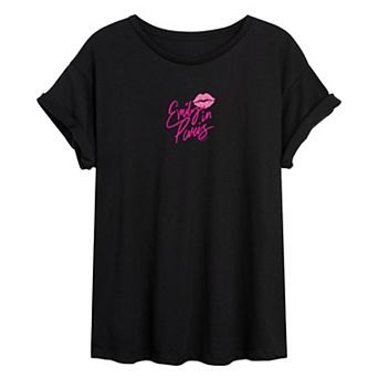 Juniors' Emily in Paris Lipstick Kiss Logo Oversized Tee