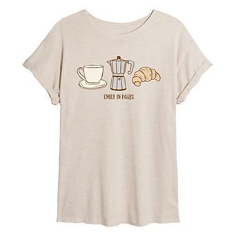 Juniors' Emily in Paris Parisian Breakfast Oversized Tee