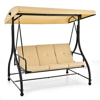 Costway Converting Outdoor Swing Canopy Hammock 3 Seats Patio Deck Furniture