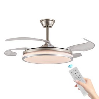 YIORTWO 42 Inch Retractable Ceiling Fan Light DC 6 Speed Reversible with Remote Control