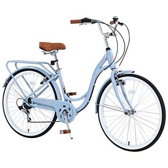 7 Speed 24 Inch Steel Frame Ladies Bicycle, Comfort City Commuter Bike for Women, Leisure Riding