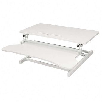 GOODSILO Height Adjustable Sit to Stand Desk Converter Dual Monitor Workstation with Keyboard Tray