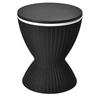 YIORTWO Outdoor Rattan Bar Table with Ice Cooler and Adjustable Tabletop