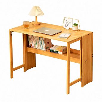 GOODSILO Folding Bamboo Desk Space-Saving Portable Workstation for Small Spaces