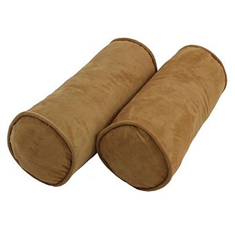Blazing Needles Double-Corded Solid Microsuede Bolster Pillows with Inserts (Set of 2)